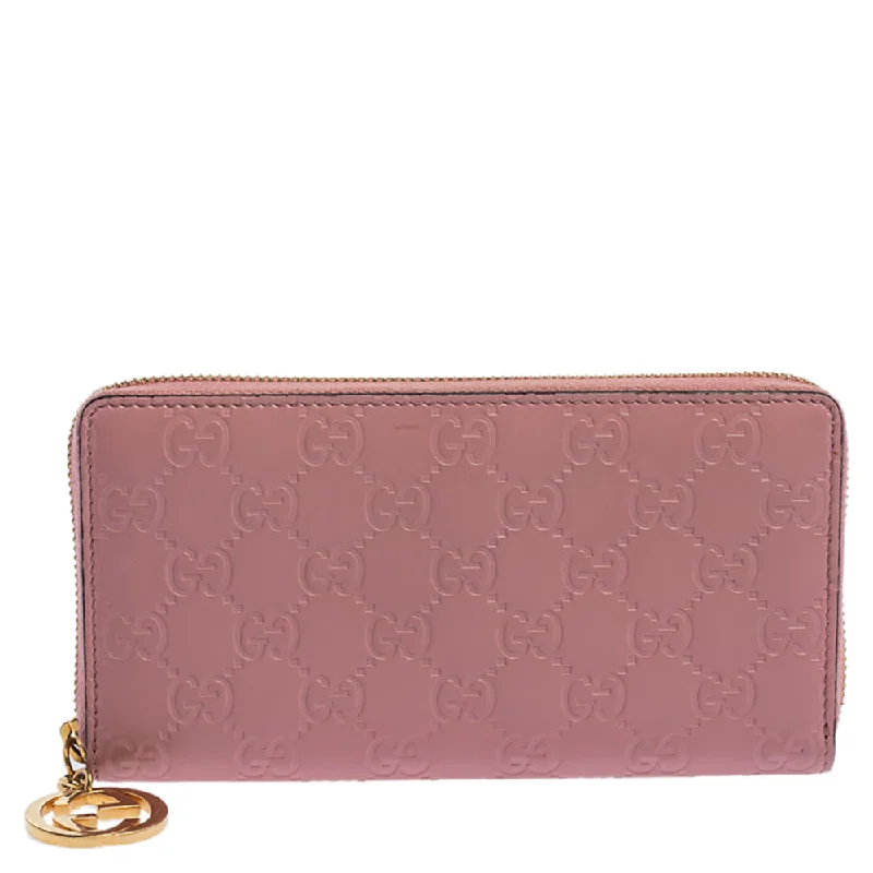 Gucci Pink Guccissima Leather GG Icon Zip Around Wallet