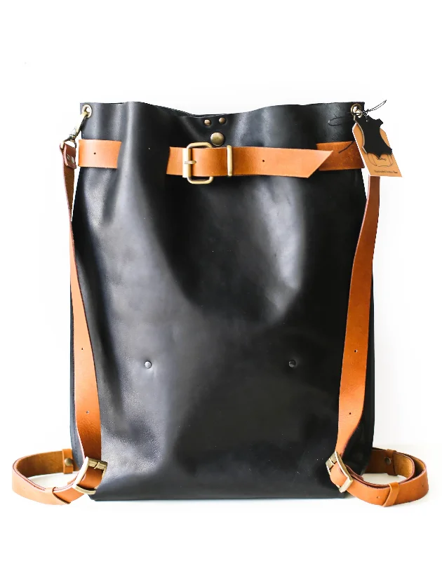 Black Large Leather Backpack (dual color)