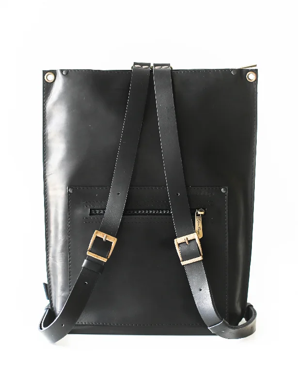 Black Leather Zipper Backpack