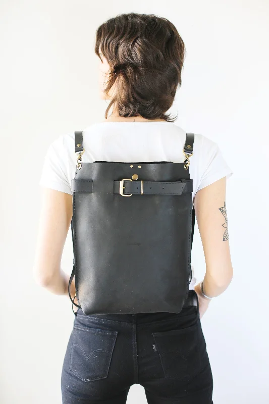 Black Medium Leather Backpack Purse