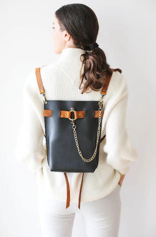 Black w/Brown Leather Bag - 