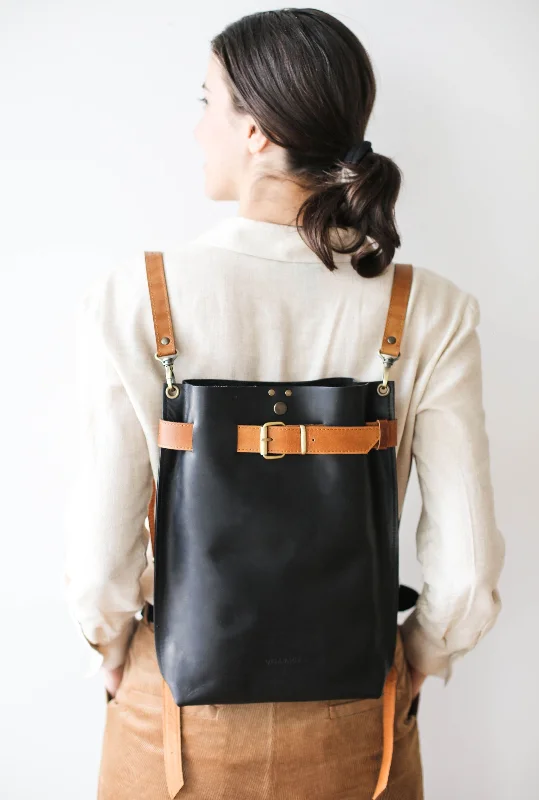 Black Medium Leather Backpack (dual color)