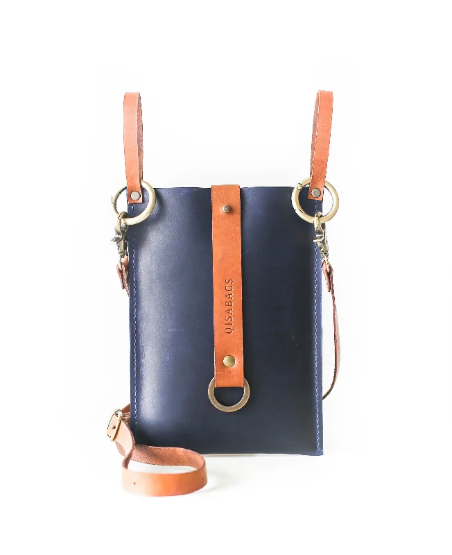 Blue w/ Brown Leather Phone Bag