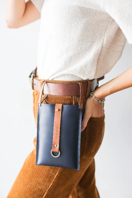 Blue w/ Brown Leather Phone Bag