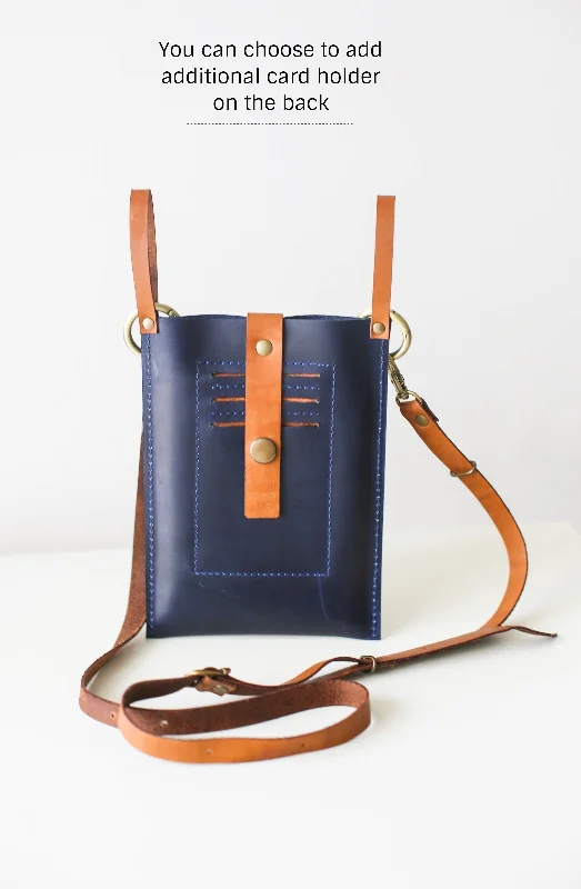 Blue w/ Brown Leather Phone Bag