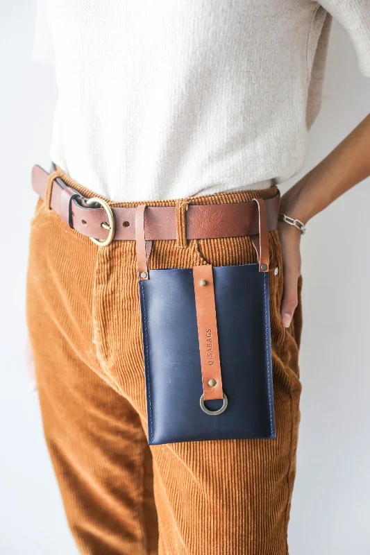 Blue w/ Brown Leather Phone Bag