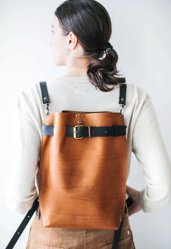 Brown/Black Medium Leather Backpack