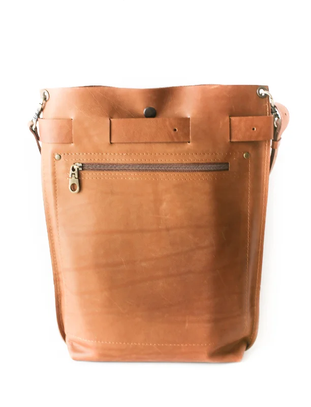 Brown Medium Leather Backpack with Front Pocket