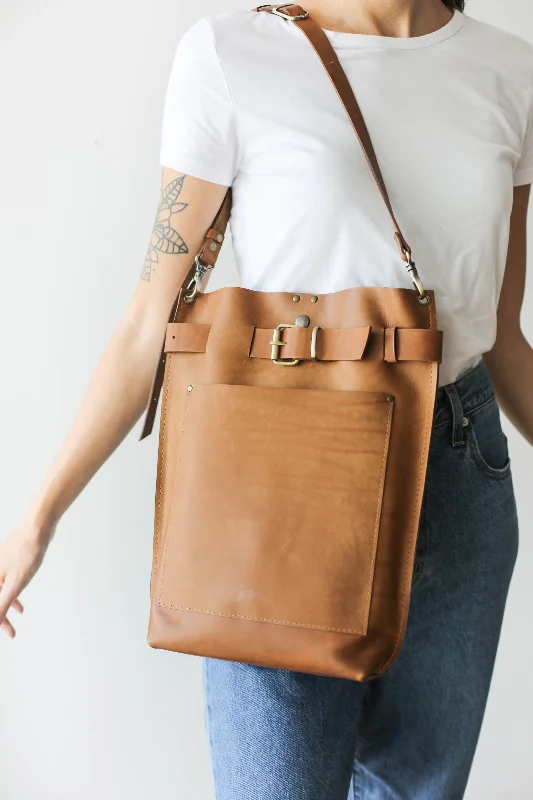 Brown Medium Leather Backpack with Front Pocket