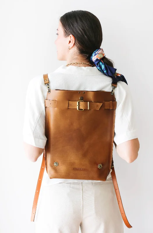 Brown Medium Leather Bag w/ Floral studs