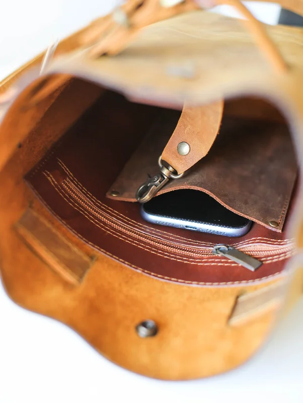 Brown Medium Leather Bag w/ Floral studs