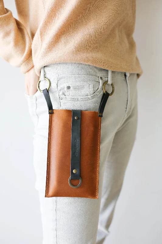 Brown with Black Leather Phone Bag