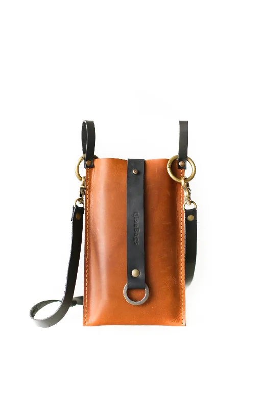 Brown with Black Leather Phone Bag