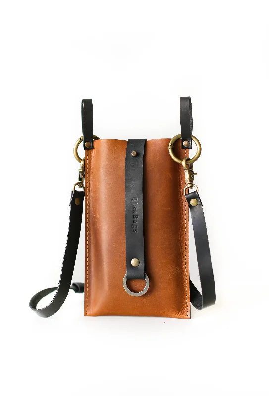 Brown with Black Leather Phone Bag