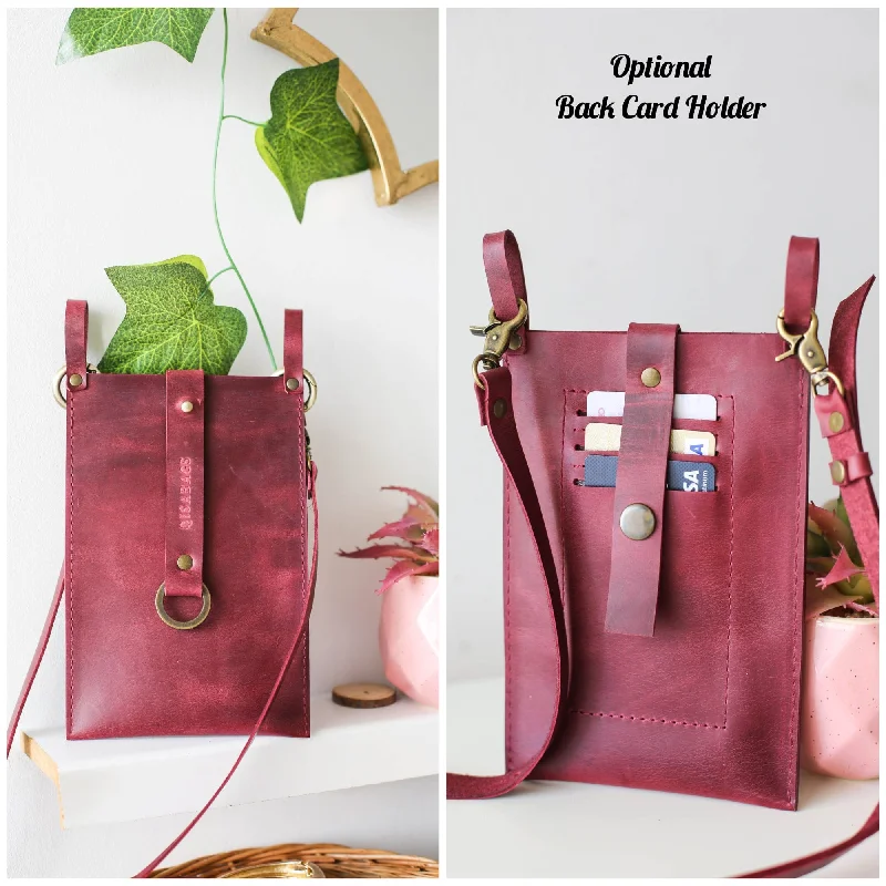 Burgundy Leather Phone Bag