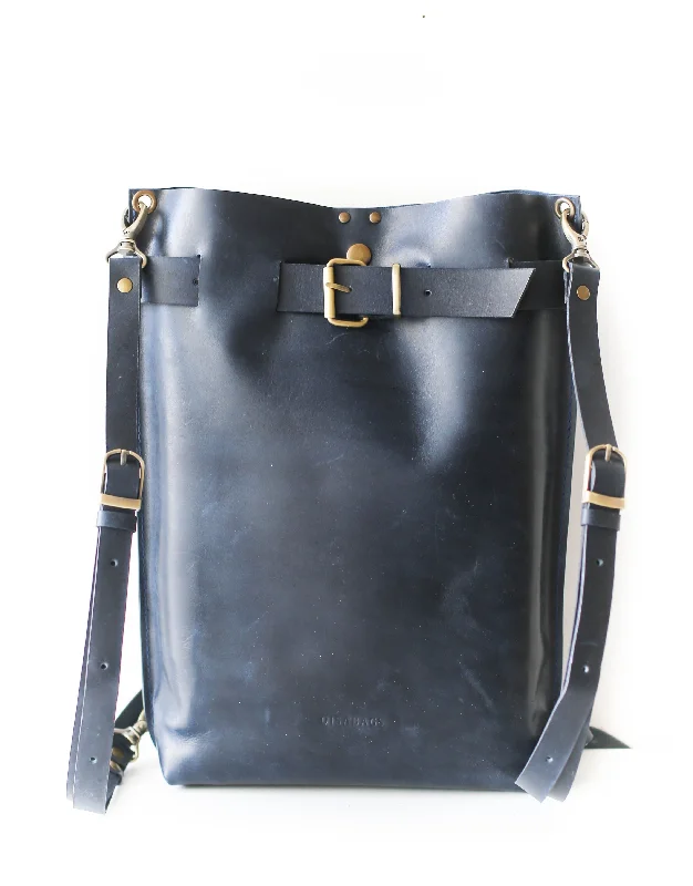 Dark Blue Leather Backpack