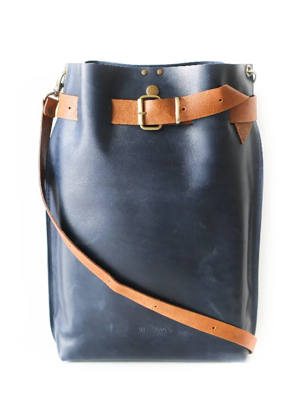 Dark Blue Leather Backpack