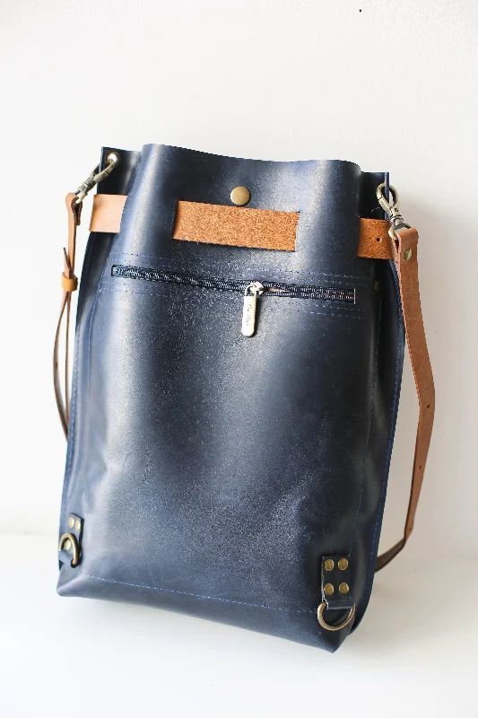 Dark Blue Leather Backpack