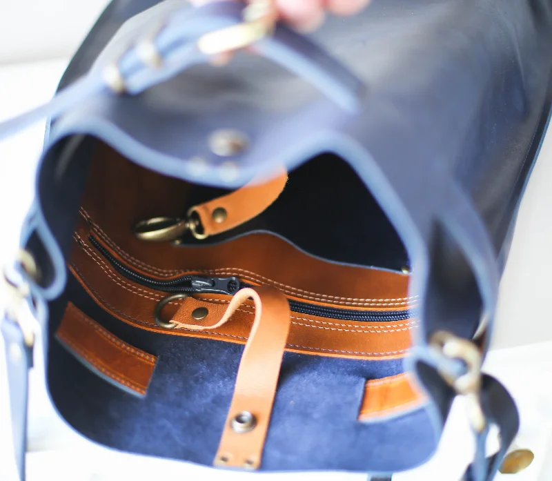 Dark Blue Leather Backpack