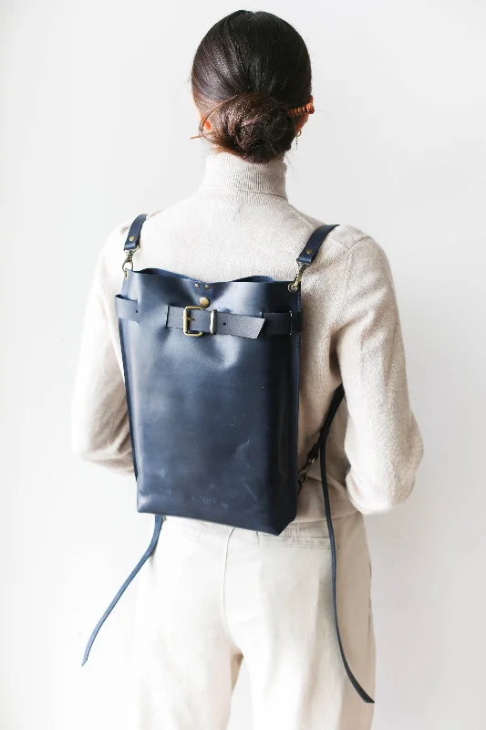 Dark Blue Leather Backpack