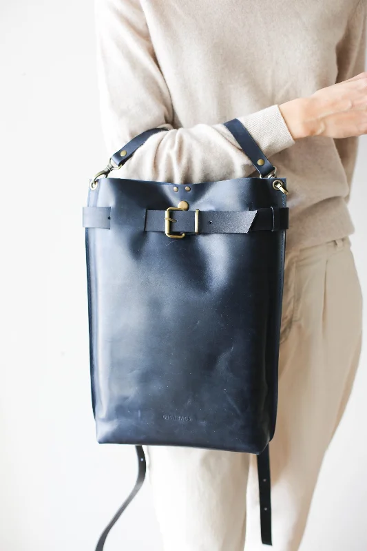 Dark Blue Leather Backpack