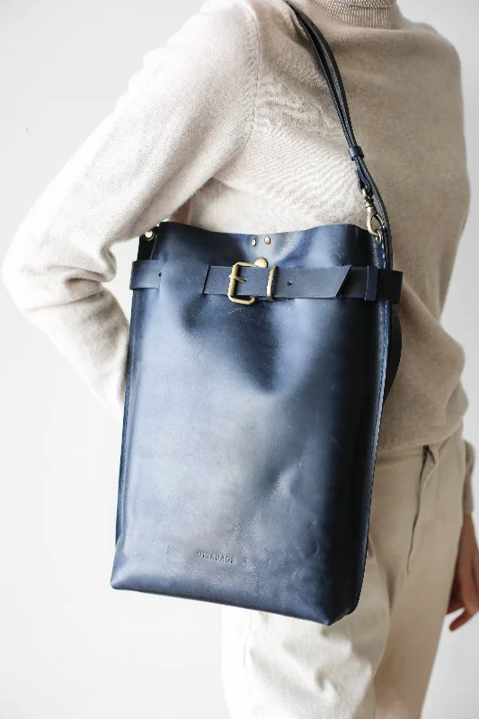 Dark Blue Leather Backpack