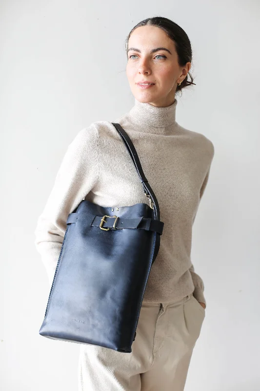 Dark Blue Leather Backpack