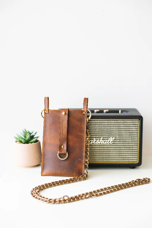 Coffee Brown Leather Phone Bag