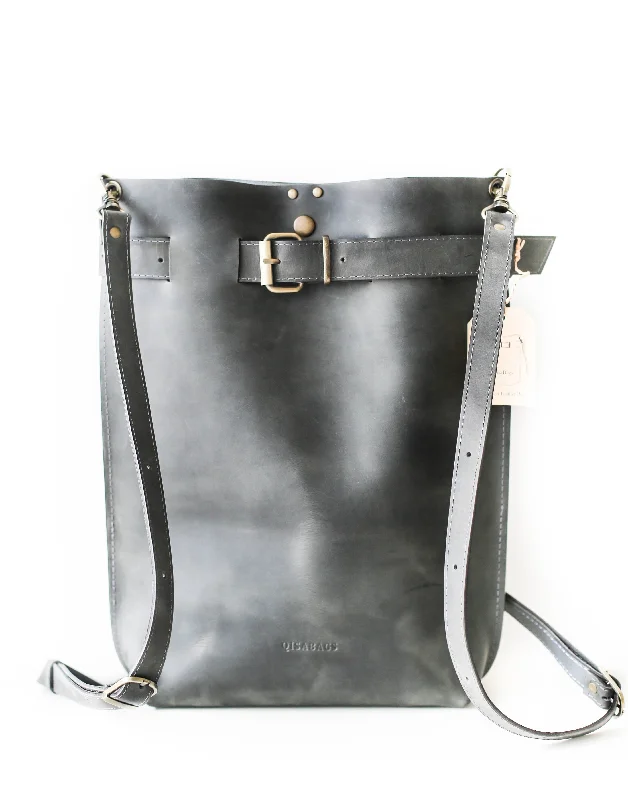 Gray Medium Leather Backpack