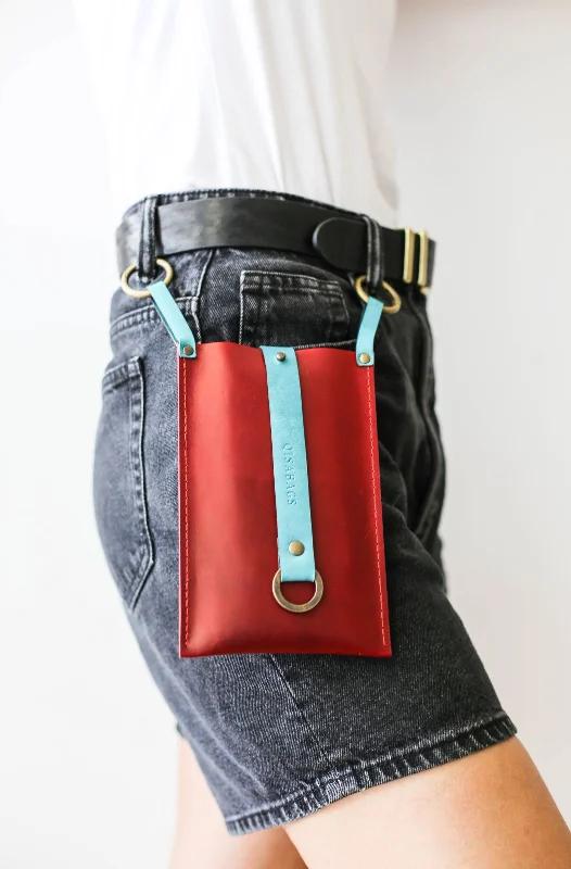 Red w/Blue Leather Phone Bag