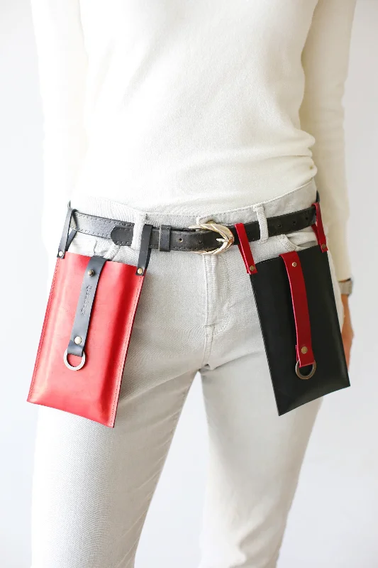 Red & Black Leather Phone Bag