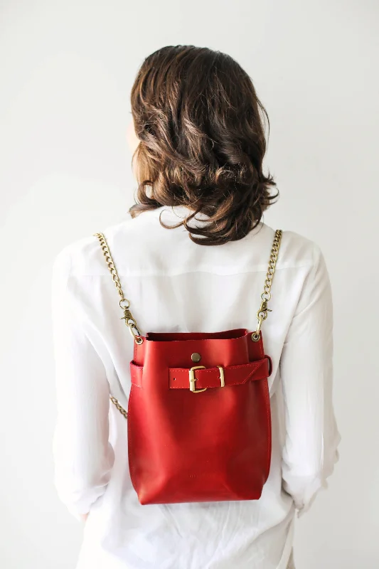 Small Red Leather Bag with Chain