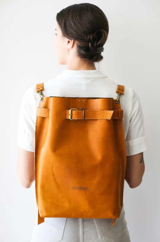 Yellow Large Leather Backpack