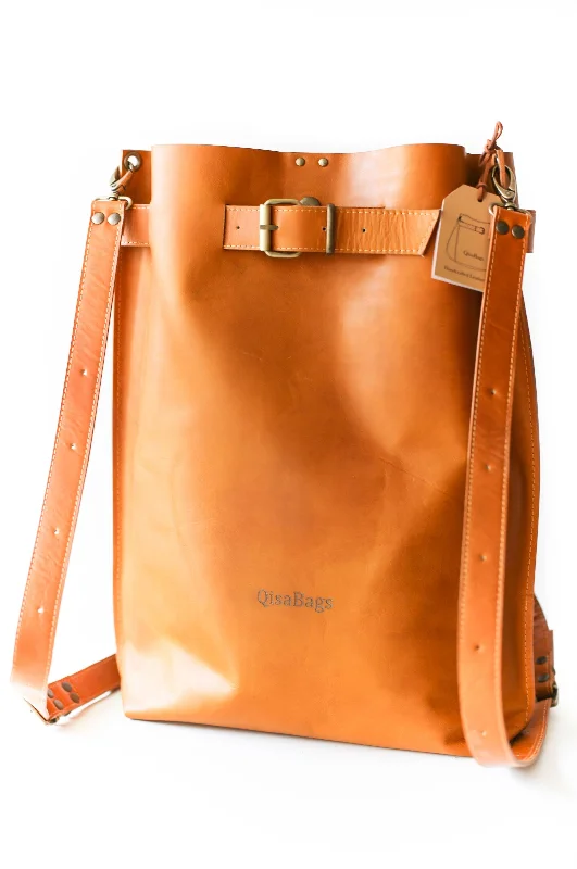 Yellow Large Leather Backpack