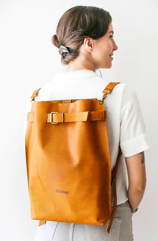 Yellow Large Leather Backpack