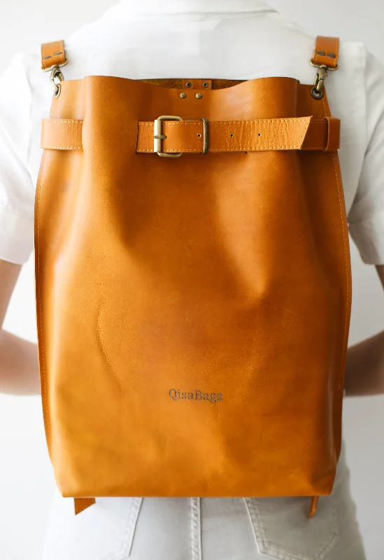 Yellow Large Leather Backpack