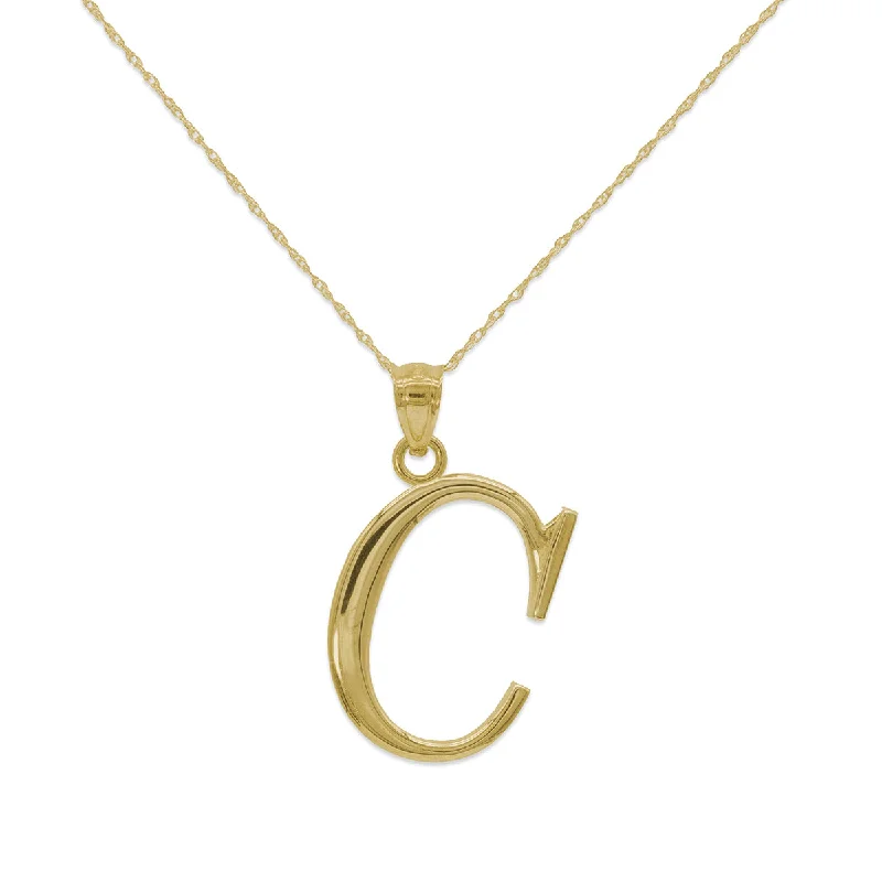 10KT Yellow Gold 18-inch 30MM Initial Pendant; Initial C