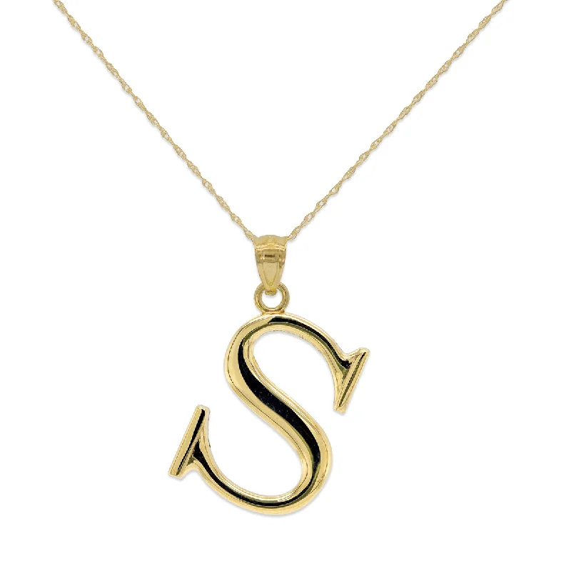 10KT Yellow Gold 18-inch 30MM Initial Pendant; Initial S