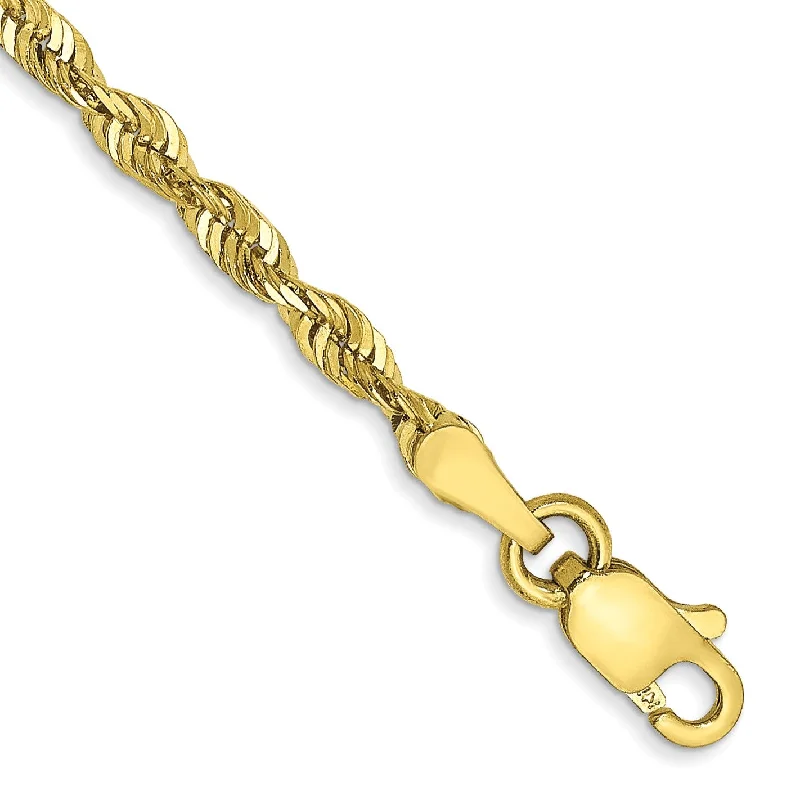 10KT Yellow Gold 8-inch 2.55MM Lobster Clasp Diamond-cut Rope Extra-Light Bracelet