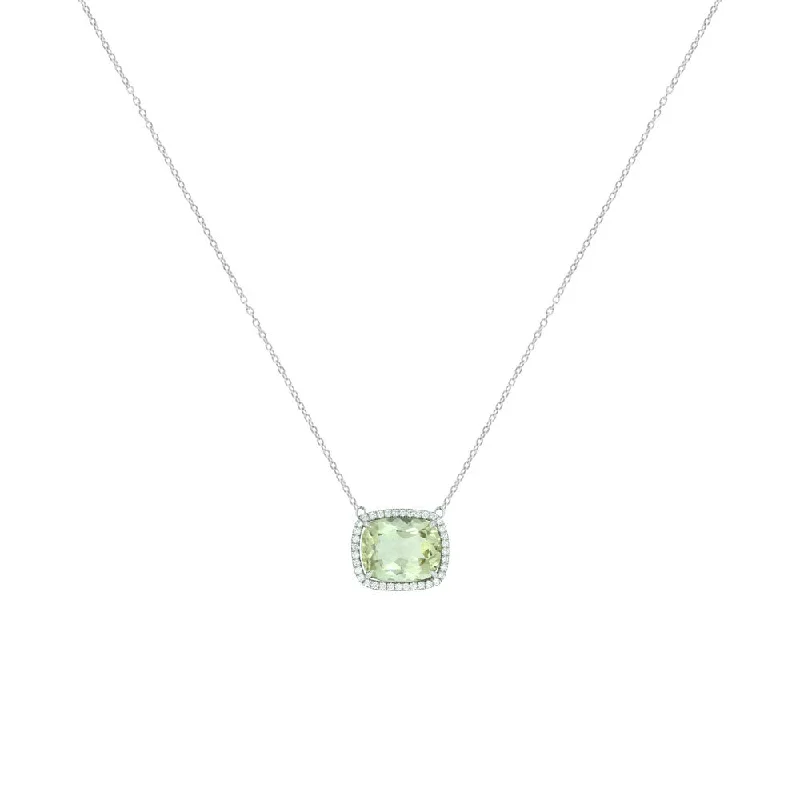 18 Karat White Gold necklace with Mint Green Tourmaline and diamonds