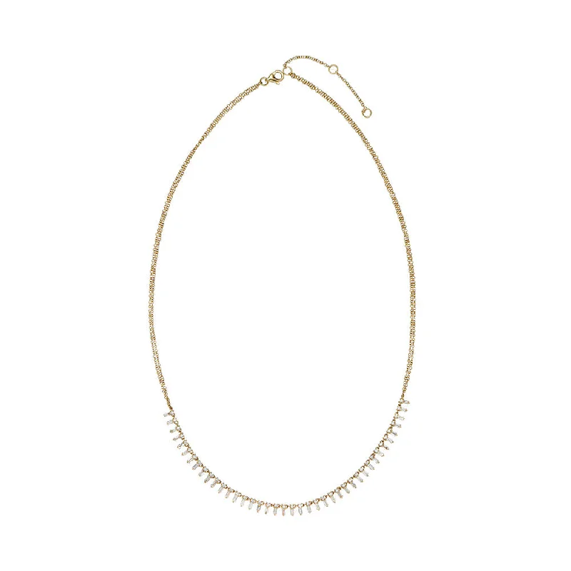 18 Karat Yellow Gold Zeena necklace with White Diamond Baguettes