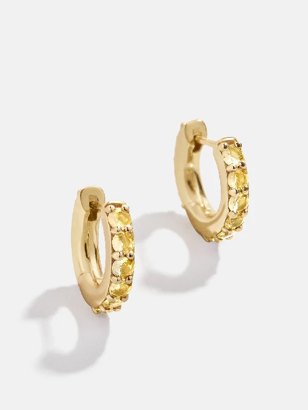 18K Gold Birthstone Huggie Earrings - Topaz