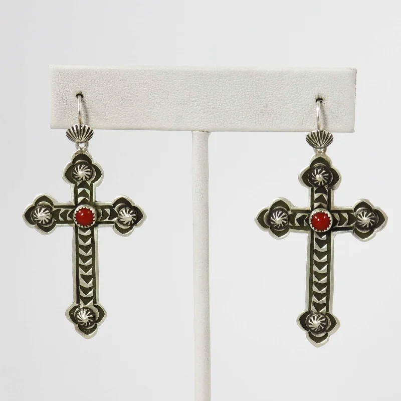 Coral Cross Earrings