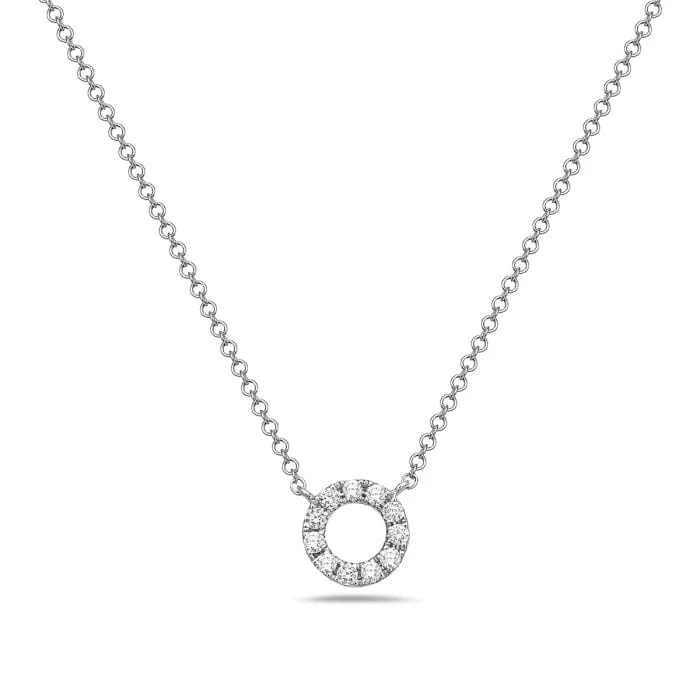 14K White Gold Small Pave Diamond Circle Necklace