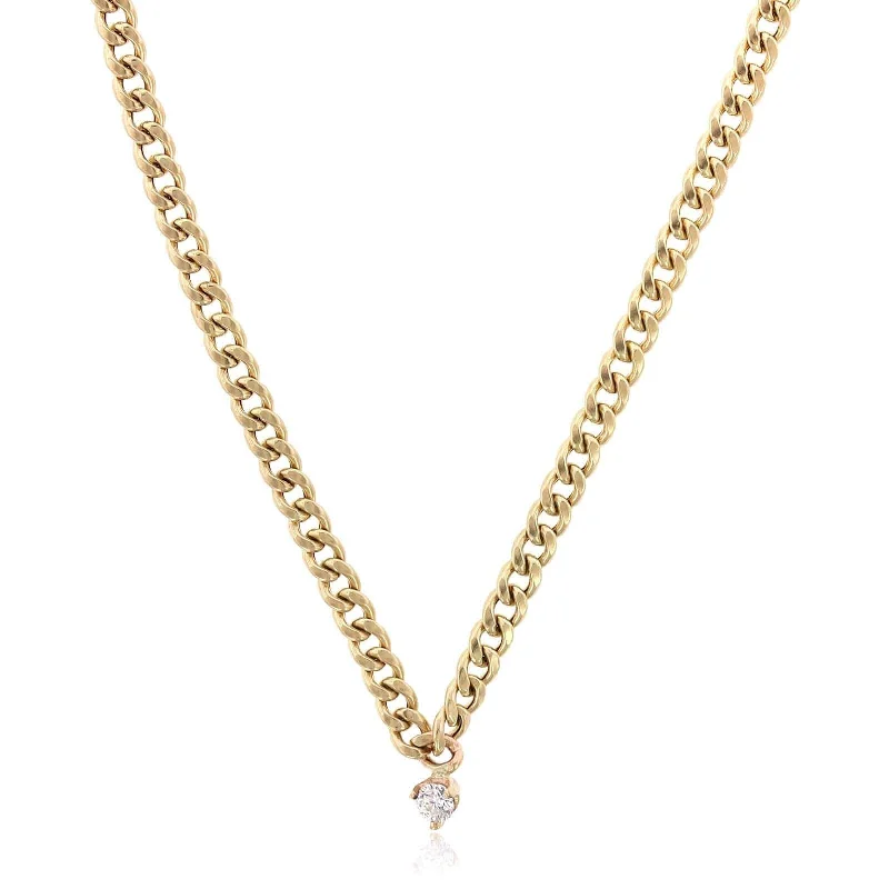 14K Yellow Gold Small Curb Chain Diamond Necklace