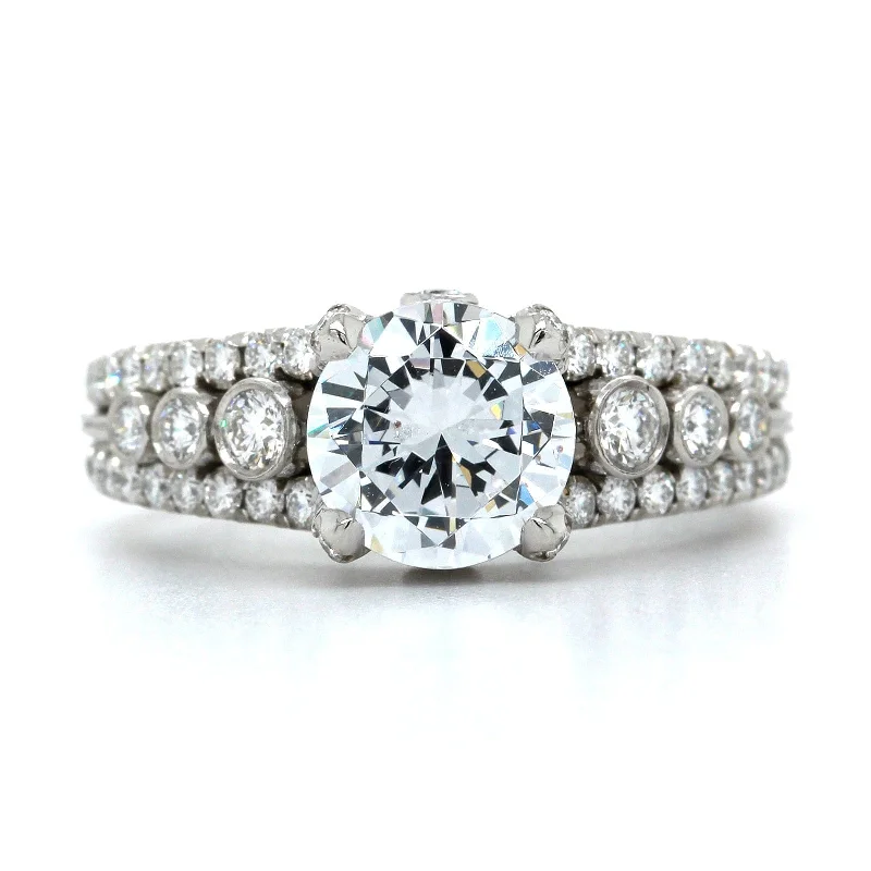 Platinum 3 Row Diamond Engagement Ring Setting