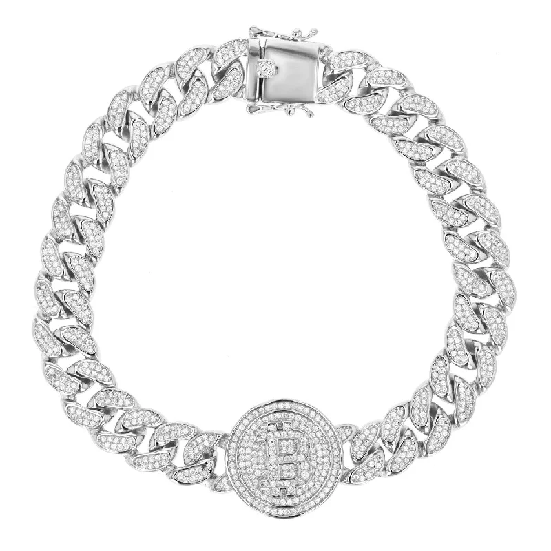 Luxe Layers Sterling Silver Cubic Zirconia 8.5-inch 20MM Bitcoin Bracelet