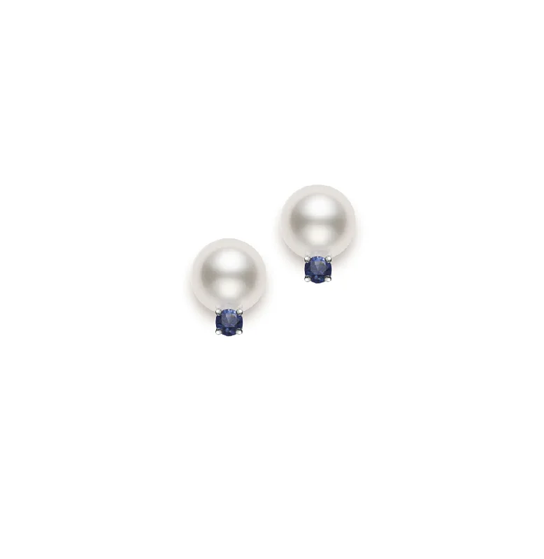 Mikimoto Akoya Pearl and Blue Sapphire Accent Earrings