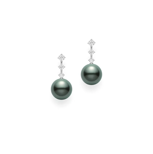 Mikimoto Classic White Gold Black South Sea Pearl and Diamond Earrings