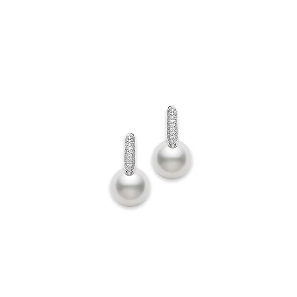 Mikimoto Classic White Gold White South Sea Pearl and Diamond Earrings